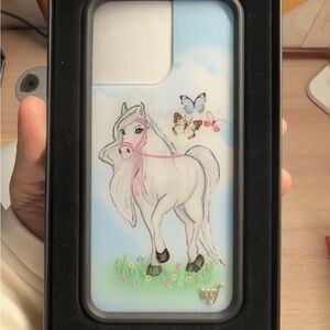 White Pony & Butterflies Phone Case - Light Blue Background